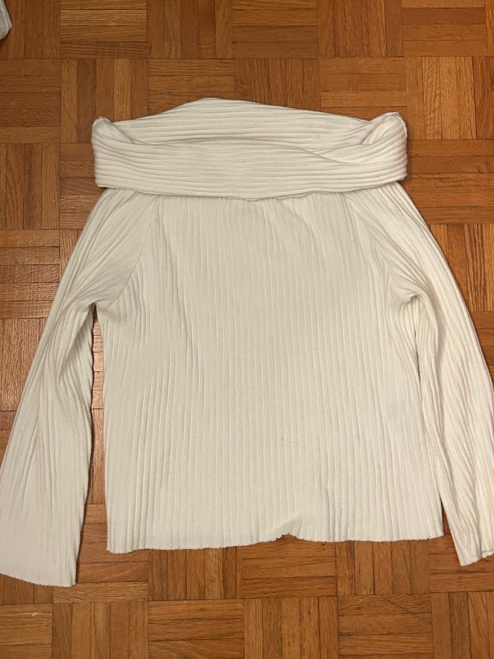 Zara Off-the-Shoulder Ribbed Sweater - off white / white